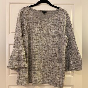 Talbots Black/ White Design Top with flared 3/4 length sleeves.